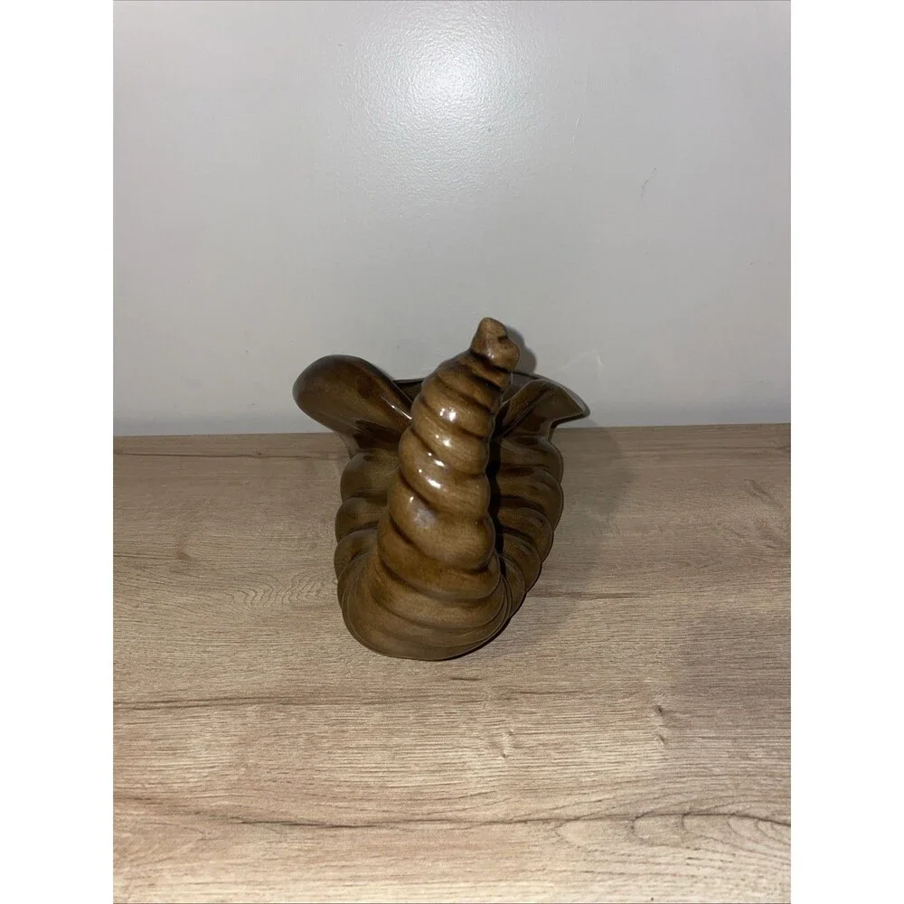 Vintage 1985 Ceramic Cornucopia Horn of Plenty Planter Thanksgiving Brown Glaze